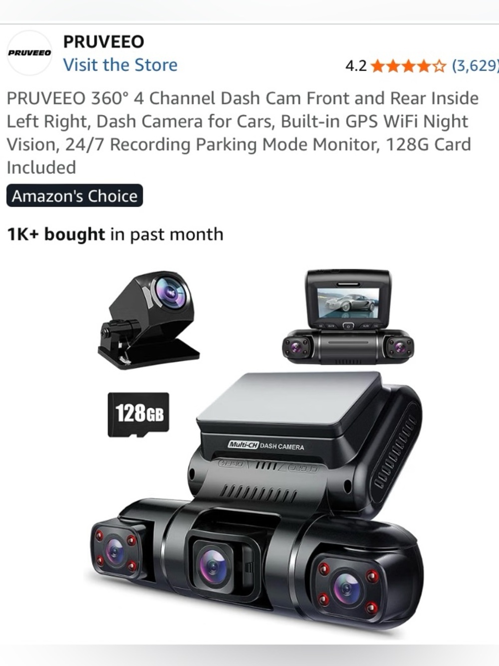 4-Channel 360° Dash Cam System in Black